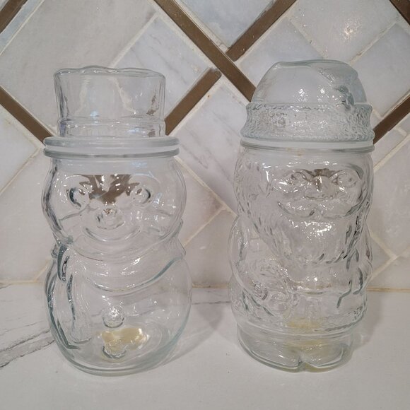 Vintage Libbey Santa Claus & Snowman Cookie Candy Glass Jar With Lids Holiday - Picture 14 of 14
